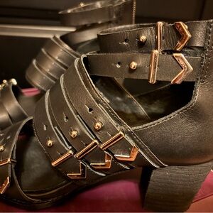 Shellys London Black and Gold Heeled Boots